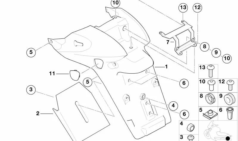 Painel traseiro OEM 46622328810 para BMW Motorrad R 1150 R, R 850 R, Rockster. Originais BMW Motorrad.