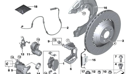 Kit reparación guía cable freno trasero izquierdo OEM 34216882993 para BMW F90, F90N, G12, G12N, F91, F92, F93, G14, G15, G16. Original BMW.
