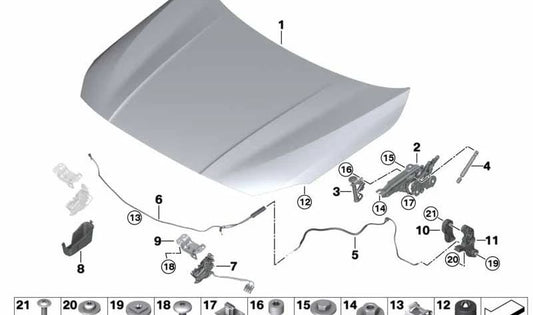 Bisagra capó delantero izquierda OEM 41009465225 para BMW F40. Compatible con modelos: 116d, 116i, 118d, 118i (producción 2019-2024). Original BMW.