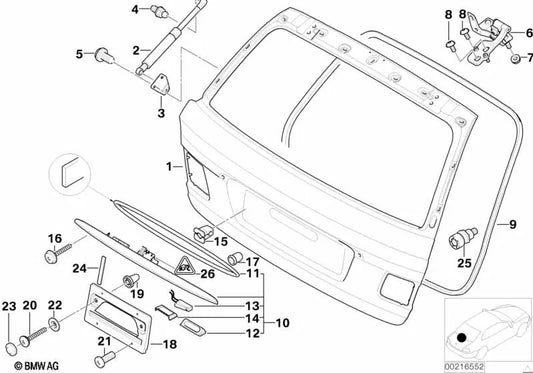 Soporte muelle de presión de gas izquierdo OEM 51248239745 para BMW Serie 3 E46 (316i, 318i, 318d). Original BMW.