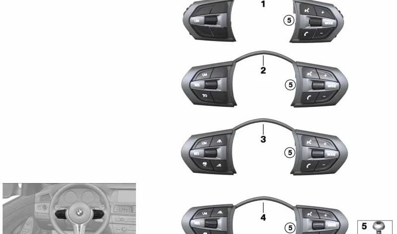 Botón multifunción para volante M-Sport OEM 61317847654 para BMW Serie 1 F20, F21 | Serie 2 F22, F23 | Serie 3 F30, F31, F34 | Serie 4 F32, F33, F36. Original BMW.