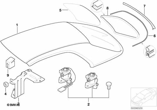 Bloc de support du hardtop pour la série BMW 3 E46 (OEM 54217025697). BMW d'origine
