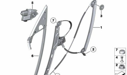 Elevalunas delantero izquierdo sin motor OEM 51337197919 para BMW F07 y F07N. Original BMW.