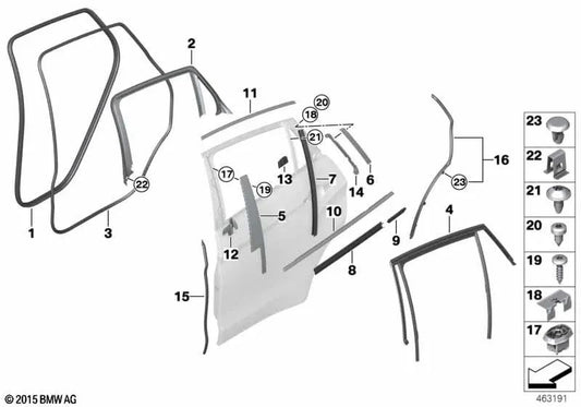 Janela da porta externa traseira esquerda para BMW X6 F16, F86 (OEM 51357317839). BMW original