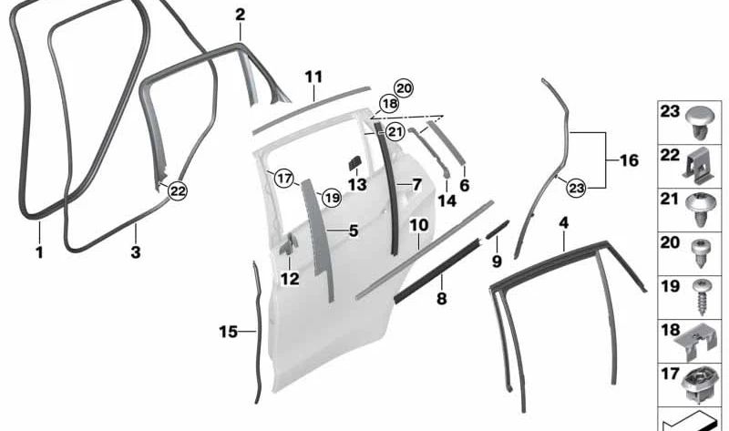 Acabamento da moldura da janela superior da porta traseira esquerda para BMW F16 (OEM 51357377889). BMW original