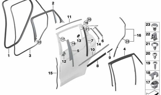 Acabamento da moldura da janela superior da porta traseira esquerda para BMW F16 (OEM 51357377889). BMW original
