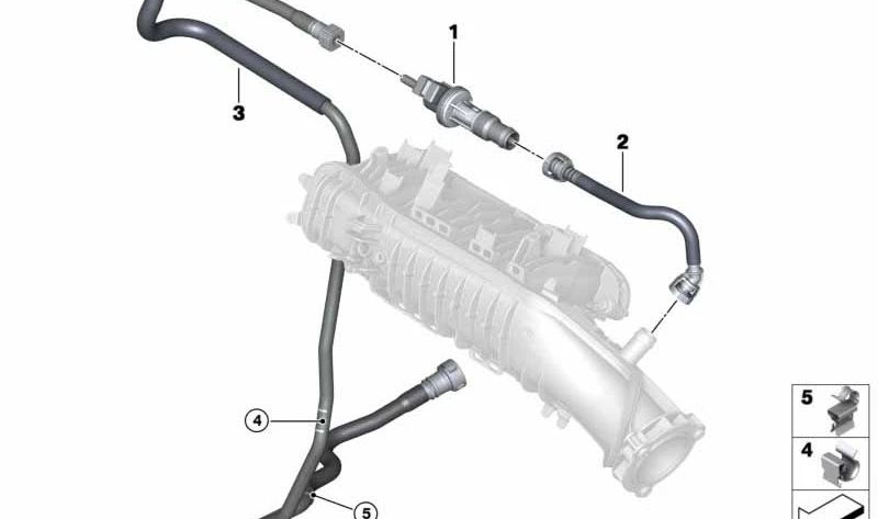 Tubo de ventilación de tanque con resonador OEM 13907614015 para BMW F45 y MINI F55, F56, F57. Original BMW y MINI.
