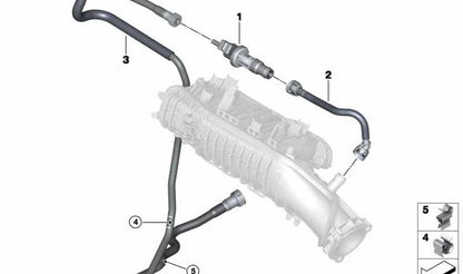 Tubo de ventilación de tanque con resonador OEM 13907614015 para BMW F45 y MINI F55, F56, F57. Original BMW y MINI.