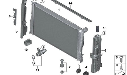 Silentblock de goma OEM 17117525267 para BMW E81, E82, E87, E87N, E90, E91, E92, E93. Pieza de fijación del radiador. Original BMW.