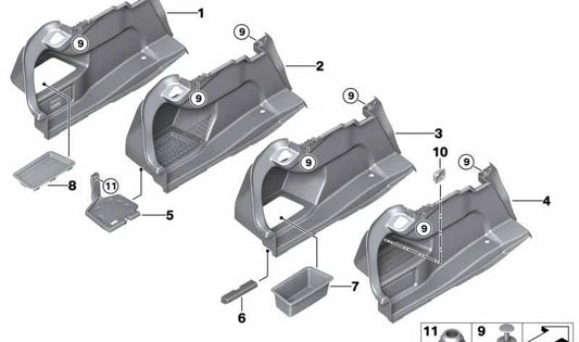 Embellecedor izquierdo maletero OEM 51477284149 para BMW F32, F32N, F82, F82N. Pieza original BMW.