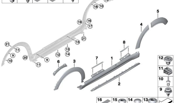 Cubierta faldón lateral derecho OEM 51775A870A2 para MINI F60 (Countryman). Pieza original MINI.