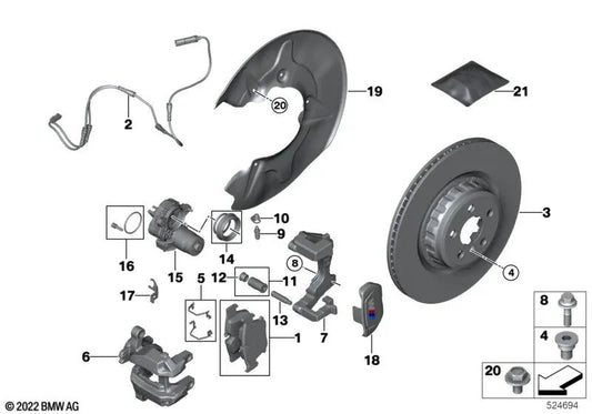 Linkes Schwarzbremsklemmgehäuse für die BMW 7 G70 -Serie, XM G09 (OEM 34208843009). Original BMW