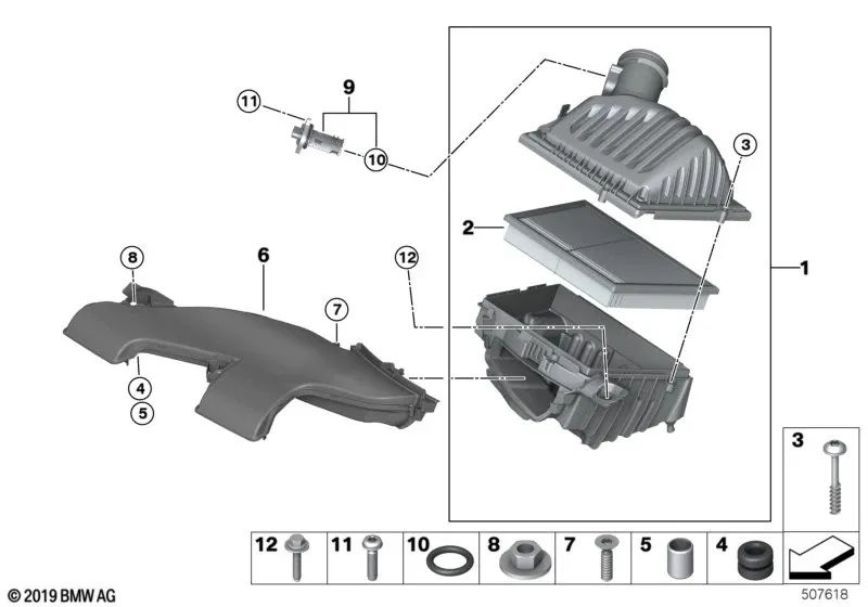 DUCTO DE AR ​​DE Admissão para BMW Series 1 F40, F52, Série 2 F44, F45, F46, X1 F48, F49, X2 F39 (OEM 13717626564). BMW original