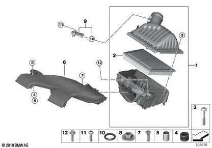 DUCTO DE AR ​​DE Admissão para BMW Series 1 F40, F52, Série 2 F44, F45, F46, X1 F48, F49, X2 F39 (OEM 13717626564). BMW original