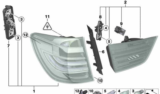 Piloto trasero derecho OEM 63217217306 para BMW X3 F25. Luz de freno/intermitente original montada en la aleta trasera derecha. Recambio original BMW.