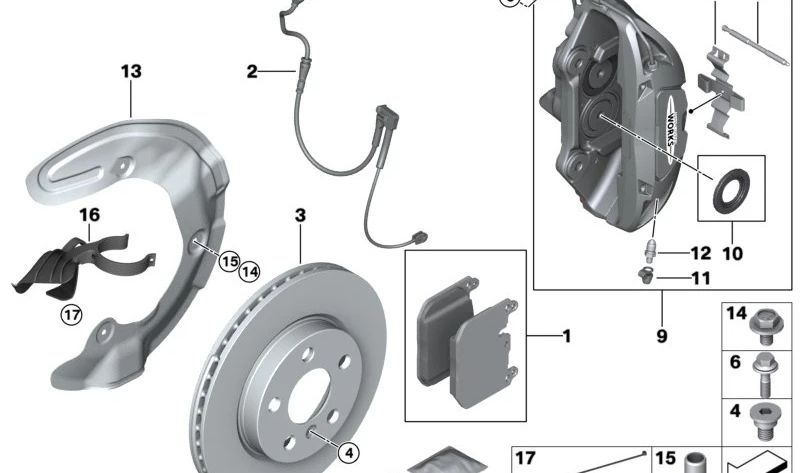 Brake Caliper Gasket Set for BMW 1 Series F40, 2 Series F44, X1 F48N U11, X2 F39 (OEM 34106888634). Original BMW