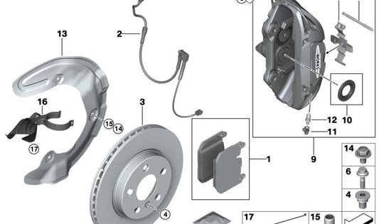 Brake Caliper Gasket Set for BMW 1 Series F40, 2 Series F44, X1 F48N U11, X2 F39 (OEM 34106888634). Original BMW
