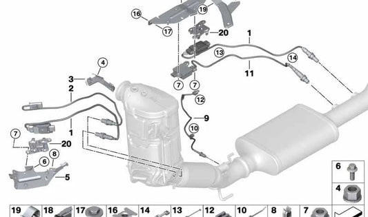 Soporte sensor lambda OEM 13628594517 para BMW F40, F44, F45, F46, F48, F39 y MINI F54, F55, F56, F57, F60. Original BMW y MINI.