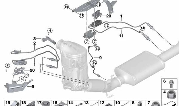 Soporte sensor lambda OEM 13628594517 para BMW F40, F44, F45, F46, F48, F39 y MINI F54, F55, F56, F57, F60. Original BMW y MINI.