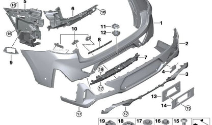 Carcasa trasera del parachoques OEM 51125A41F97 para BMW X4 G02 {M40d, M40i, xDrive20d} (modelos desde 08/2021 hasta 11/2025). Repuesto original BMW.