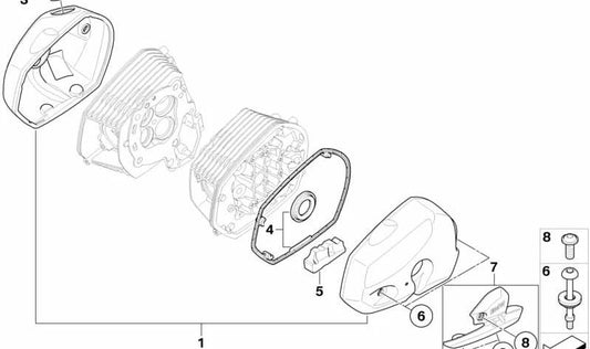 Tapa de culata de carbono izquierda OEM 11127709703 para BMW Motorrad R1200S, HP2 Sport. Original BMW Motorrad.