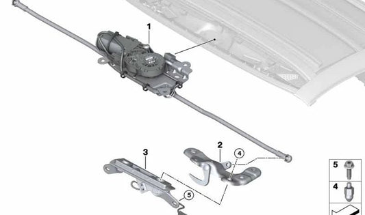 Kit reparación cierre techo eléctrico OEM 54345A27CF7 para BMW i8 I15 (todos los modelos: i82Z61, i82Z62). Original BMW.