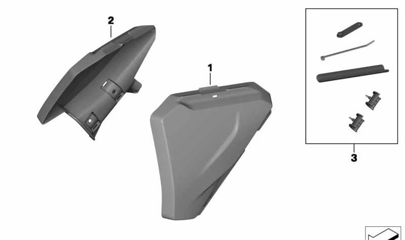 Protector contra salpicaduras trasero izquierdo OEM 46638545047 para BMW Motorrad R 1200 GS (RK50, RK51), R 1250 GS (RK50), R 1250 GS Adventure (RK51). Original BMW Motorrad.