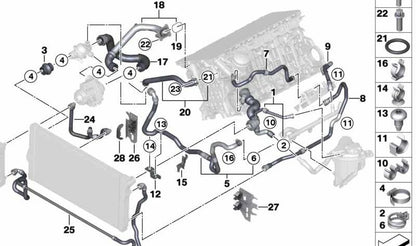 Tubería de refrigerante OEM 11537581798 para BMW F01, F02. Original BMW.