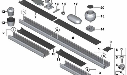 Guía lateral larga OEM 51169808309 para MINI R60, R61. Original MINI.