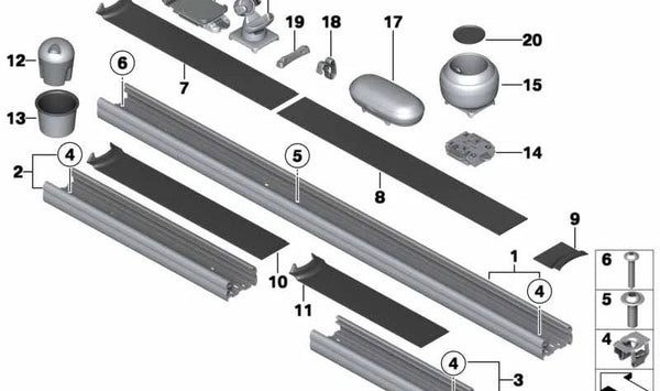 Guía lateral larga OEM 51169808309 para MINI R60, R61. Original MINI.