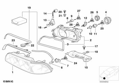 Soporte de faro derecho para BMW E39 (OEM 63128362442). Original BMW.