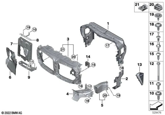 Lower left radiator air duct for BMW F95, F95N, F96, F96N, G09 (OEM 51748090943). Original BMW.