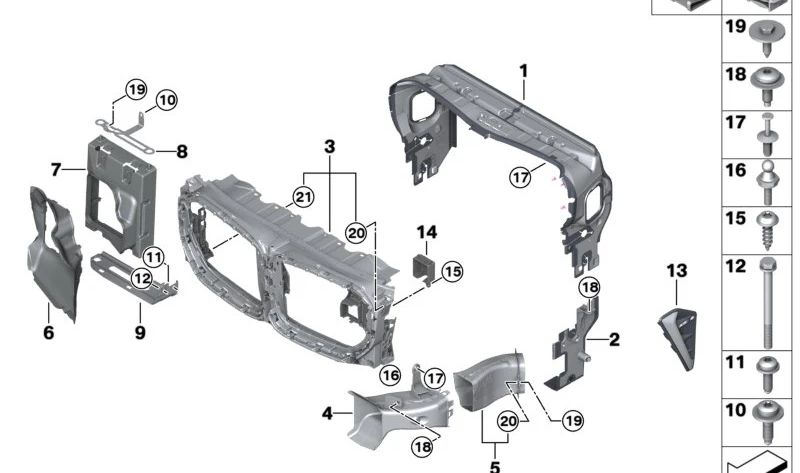 Guía de aire del radiador delantero derecho para BMW F95, F96 (OEM 51748070238). Original BMW