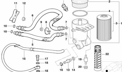 Soporte del filtro de aceite OEM 11421736393 para BMW E31 y E38. Pieza original BMW.