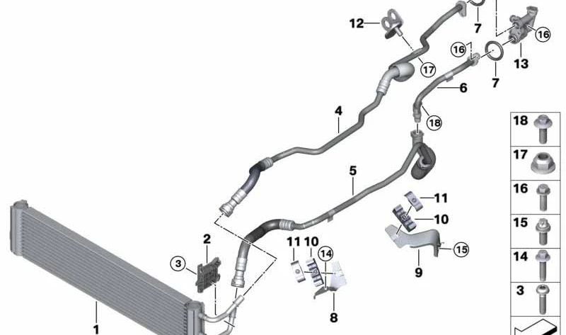 Refrigerador de aceite de transmisión para BMW F90, F91, F92, F93, G15, G16 (OEM 17118053512). Original BMW