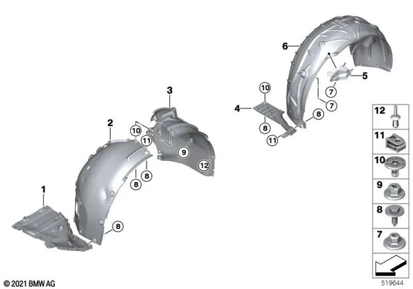 Cubierta del paso de rueda trasero derecho para BMW i I20 (OEM 51719633354). Original BMW