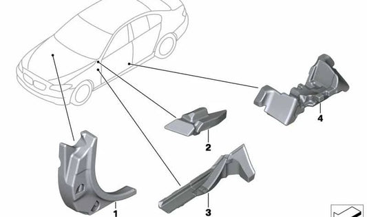 Aislante acústico derecho pilar A OEM 51487269728 para BMW F10, F10N, F11, F11N, F18, F18N. Pieza original BMW.
