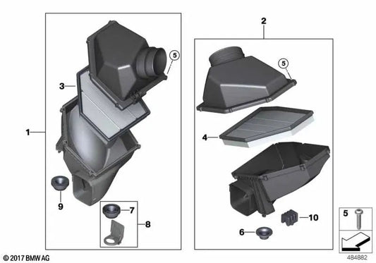 Silenciador de ruído de admissão para BMW Series 5 F90, F90N, Série 8 F91, F92, F93 (OEM 13717852379). BMW original
