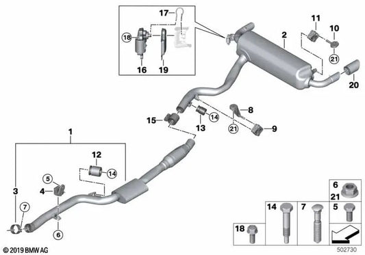 Silenciador intermediário para BMW G20, G21, G22, G23, G26 (OEM 18307933834). BMW original