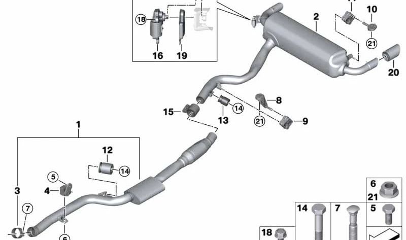 Silencioso trasero con válvula de escape OEM 18307933835 para BMW G20, G21, G22, G23, G26. Original BMW.