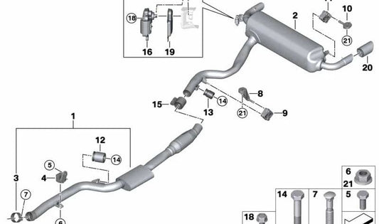 Silenzioso posteriore con valvola di scarico OEM 18307933835 per BMW G20, G21, G22, G23, G26. BMW originale.