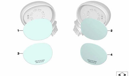 Cristal retrovisor derecho calefactable convexo OEM 51167366040 para MINI F20, F54, F55, F56, F57, F60. Recambio original MINI.