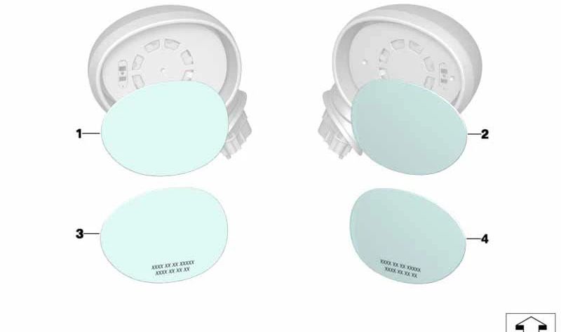 Cristal retrovisor derecho calefactable convexo OEM 51167366054 para MINI F54, F55, F56, F57, F60. Recambio original MINI.