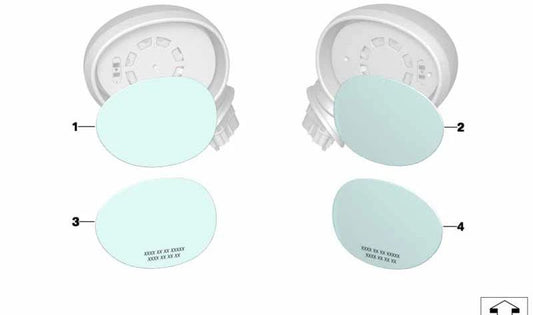 Cristal retrovisor derecho calefactable convexo OEM 51167366054 para MINI F54, F55, F56, F57, F60. Recambio original MINI.