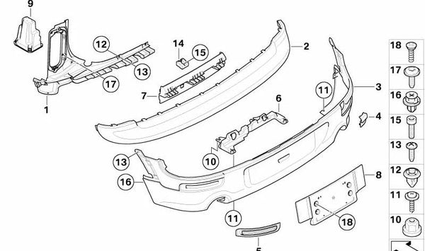 Base de placa de matrícula trasera OEM 51122756919 para MINI Clubman R55, R55 LCI (2006–2014). Original MINI.