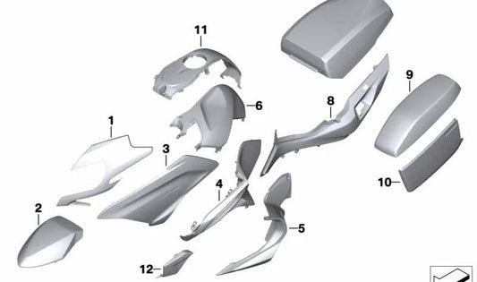 Tapa caja de radio baja OEM 46548556092 para BMW Motorrad F700GS, F800GS, R1200RT, R1250RT... y más. Original BMW Motorrad.