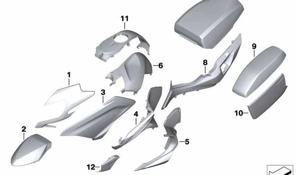 Tapa caja de radio baja OEM 46548556092 para BMW Motorrad F700GS, F800GS, R1200RT, R1250RT... y más. Original BMW Motorrad.