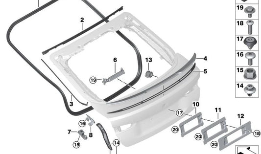 Tailgate seal for BMW 4 Series G26, G26E, G26F, G26N (OEM 51765A35907). Original BMW