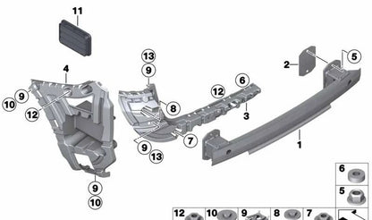 Soporte para parachoques medio trasero derecho para BMW F25 (OEM 51127239884). Original BMW.
