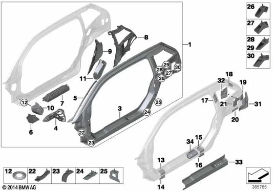 Right D-pillar reinforcement plate for BMW I01, I01N (OEM 41007359004). Original BMW